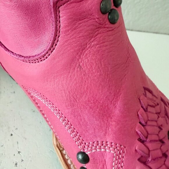 Lane COSSETTE Womens Cowboy Booties 8 Western Cowgirl Short Boots Pink Leather - Picture 9 of 13